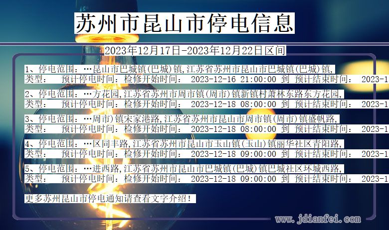 江苏省苏州昆山停电通知