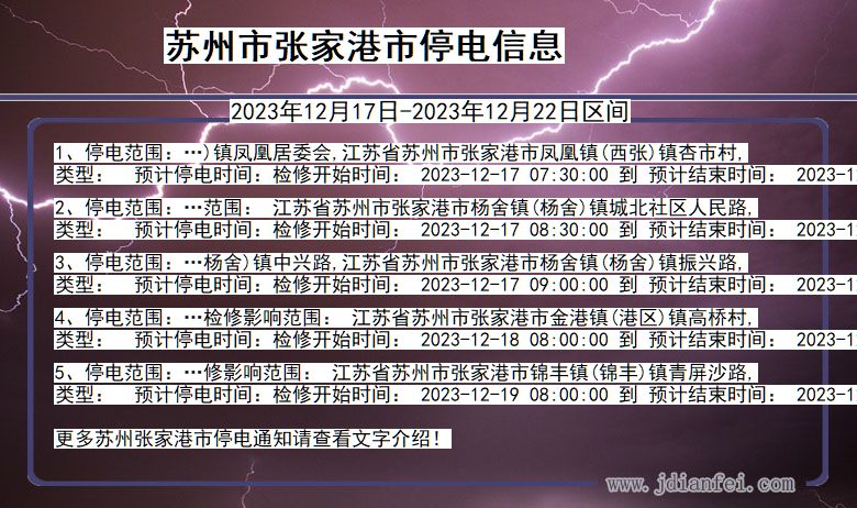 江苏省苏州张家港停电通知