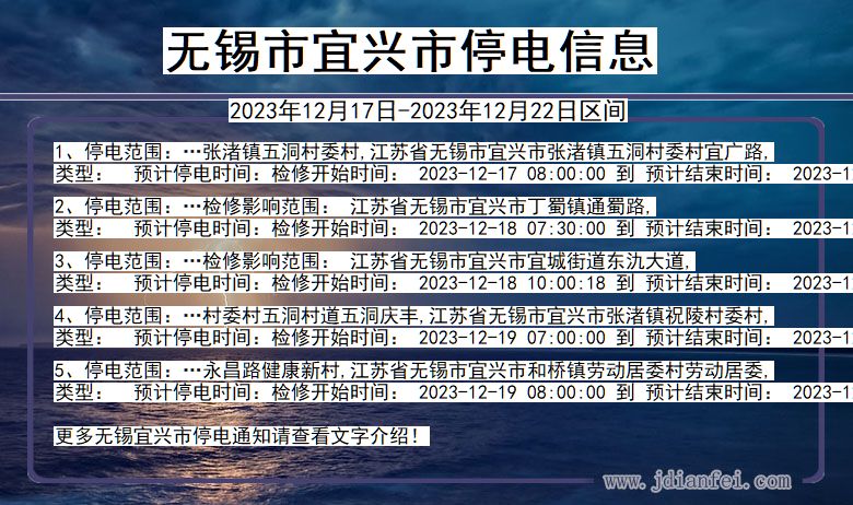 江苏省无锡宜兴停电通知