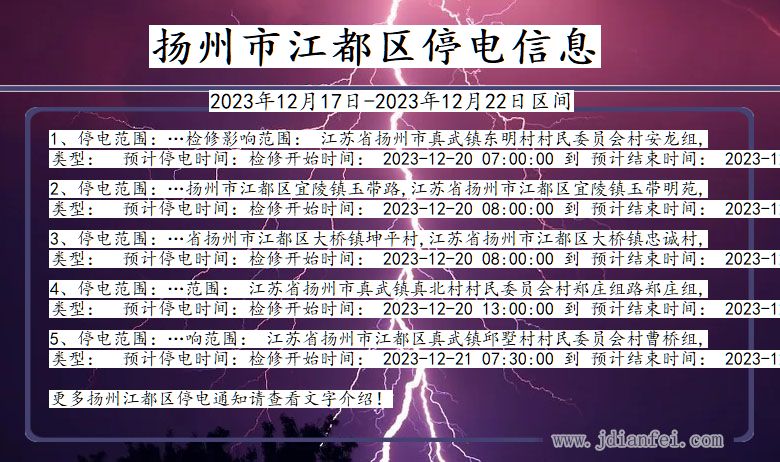 江苏省扬州江都停电通知