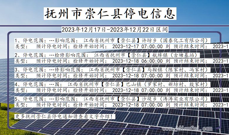 江西省抚州崇仁停电通知