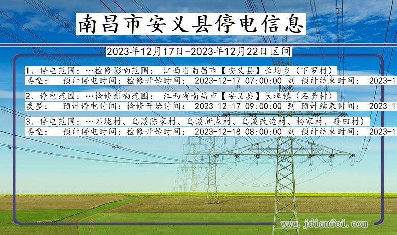 江西省南昌安义停电通知