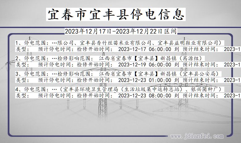 江西省宜春宜丰停电通知