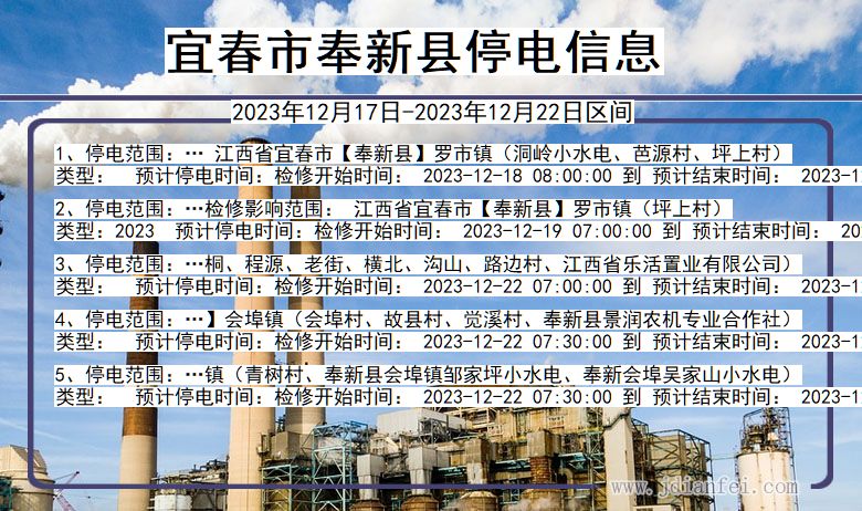 江西省宜春奉新停电通知