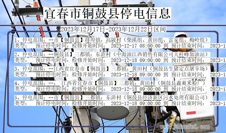 江西省宜春铜鼓停电通知