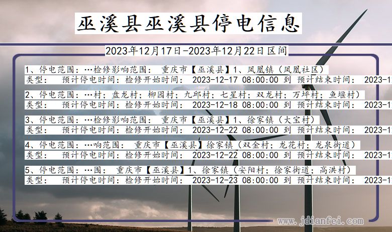 巫溪县巫溪停电通知 重庆市巫溪县巫溪停电通知