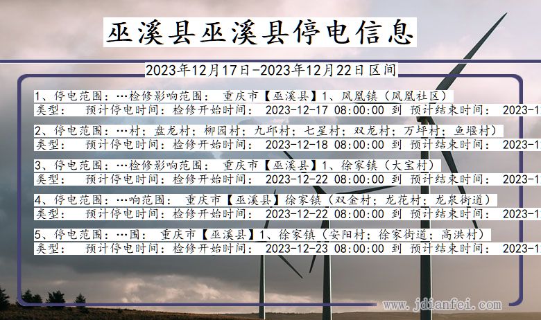 重庆市巫溪县巫溪停电通知