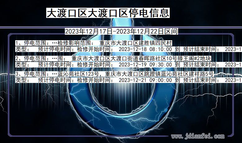 重庆市大渡口区大渡口停电通知