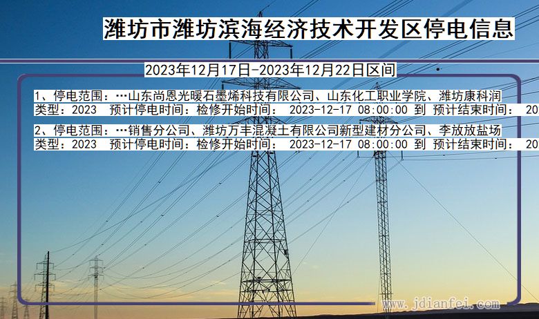 山东省潍坊潍坊滨海经济技术开发停电通知