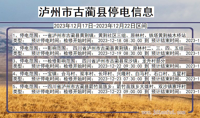 泸州古蔺停电通知 四川省泸州古蔺停电通知