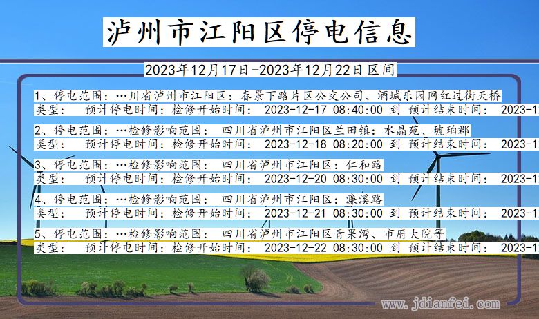 四川省泸州江阳停电通知