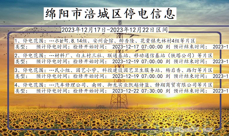绵阳涪城停电通知 四川省绵阳涪城停电通知