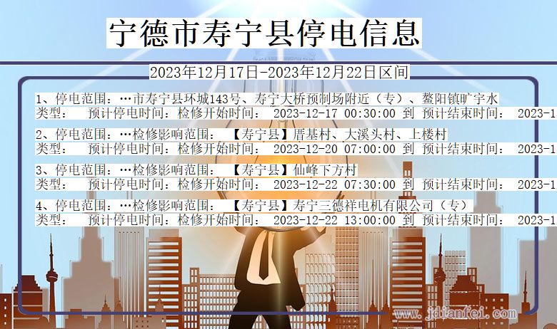 福建省宁德寿宁停电通知