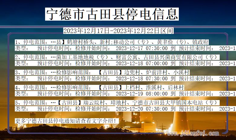 宁德古田停电通知 福建省宁德古田停电通知
