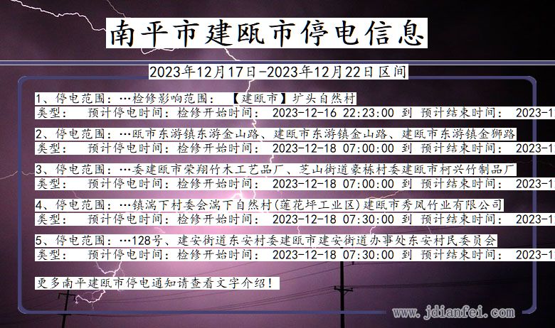 福建省南平建瓯停电通知