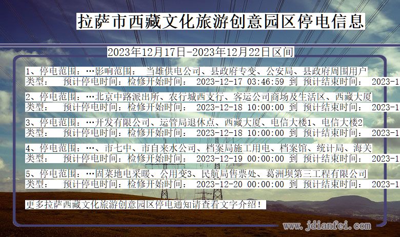 西藏自治区拉萨西藏文化旅游创意园停电通知