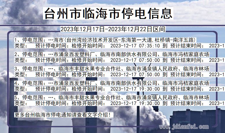 浙江省台州临海停电通知