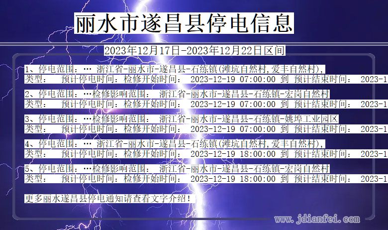 丽水遂昌停电通知 浙江省丽水遂昌停电通知