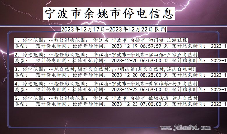 浙江省宁波余姚停电通知