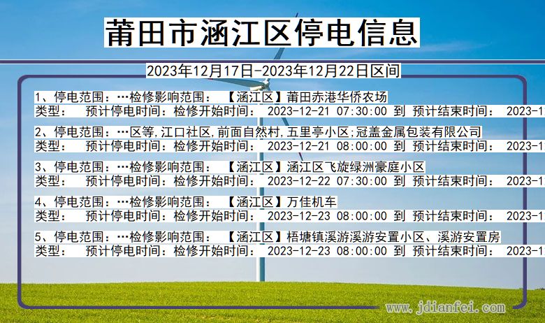 福建省莆田涵江停电通知