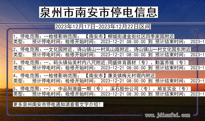 福建省泉州南安停电通知