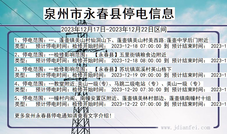 福建省泉州永春停电通知