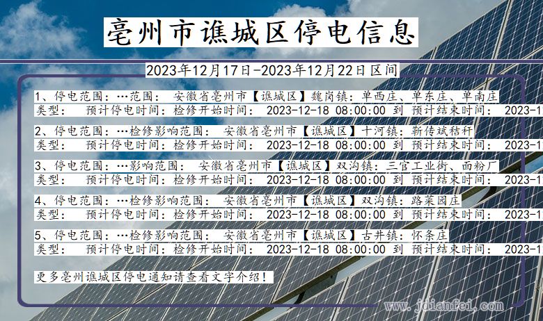 安徽省亳州谯城停电通知