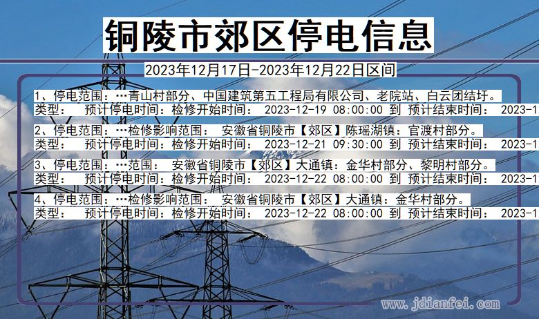 安徽省铜陵郊区停电通知