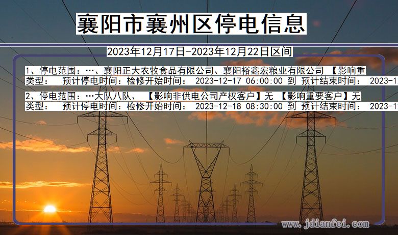 湖北省襄阳襄州停电通知