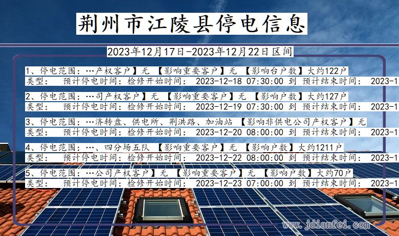 湖北省荆州江陵停电通知