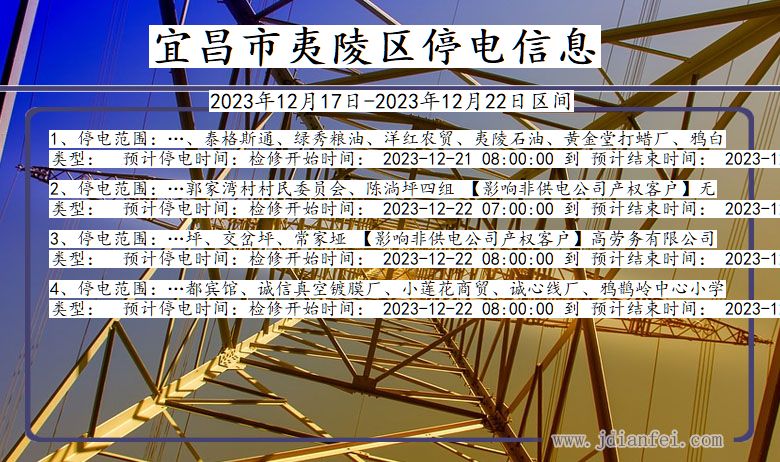 湖北省宜昌夷陵停电通知