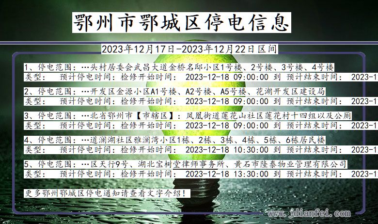 湖北省鄂州鄂城停电通知