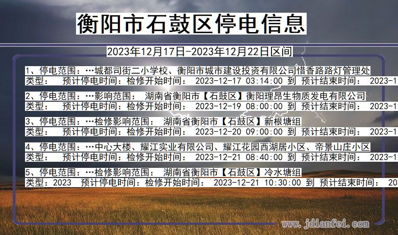 衡阳石鼓停电通知 湖南省衡阳石鼓停电通知