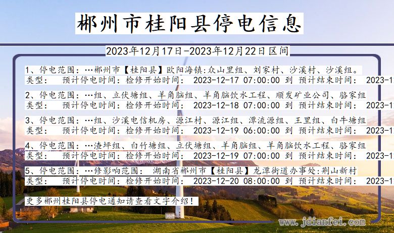 湖南省郴州桂阳停电通知