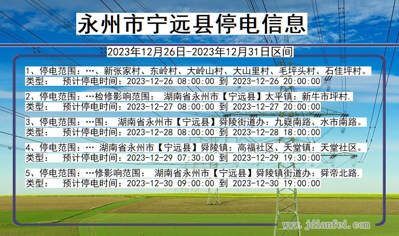 湖南省永州宁远停电通知