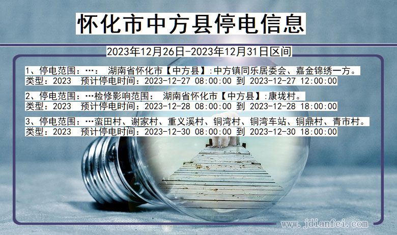 湖南省怀化中方停电通知