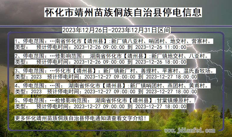 湖南省怀化靖州苗族侗族自治停电通知