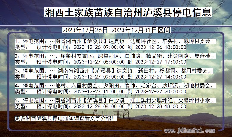 湖南省湘西泸溪停电通知