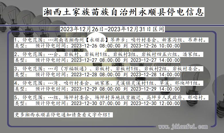湘西永顺停电通知 湖南省湘西永顺停电通知