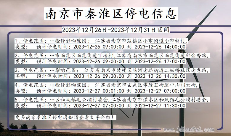 江苏省南京秦淮停电通知