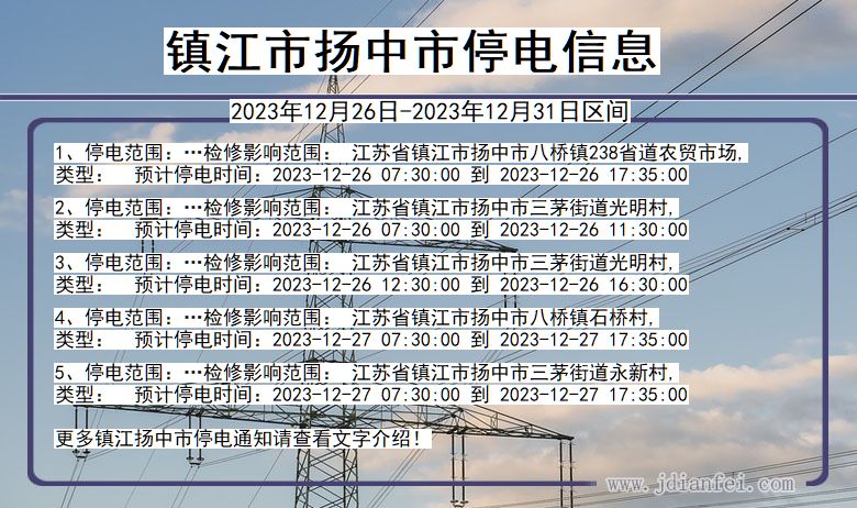 江苏省镇江扬中停电通知