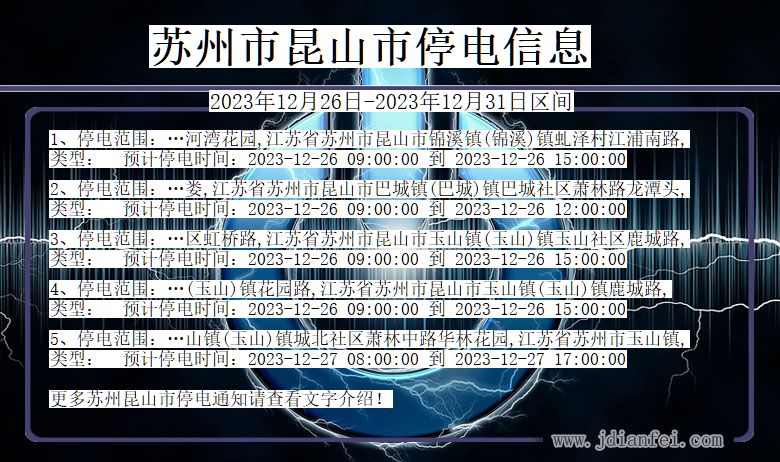 江苏省苏州昆山停电通知