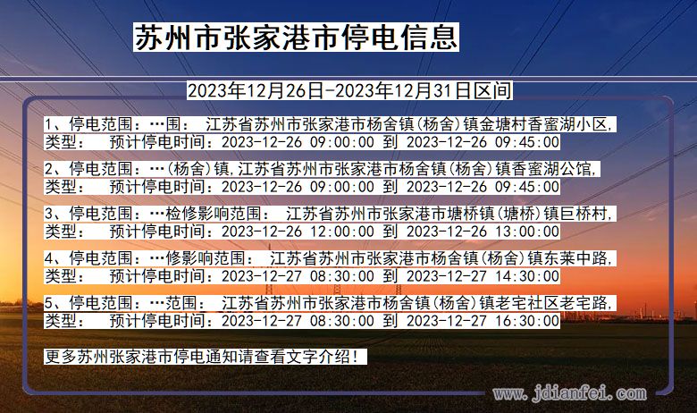 江苏省苏州张家港停电通知