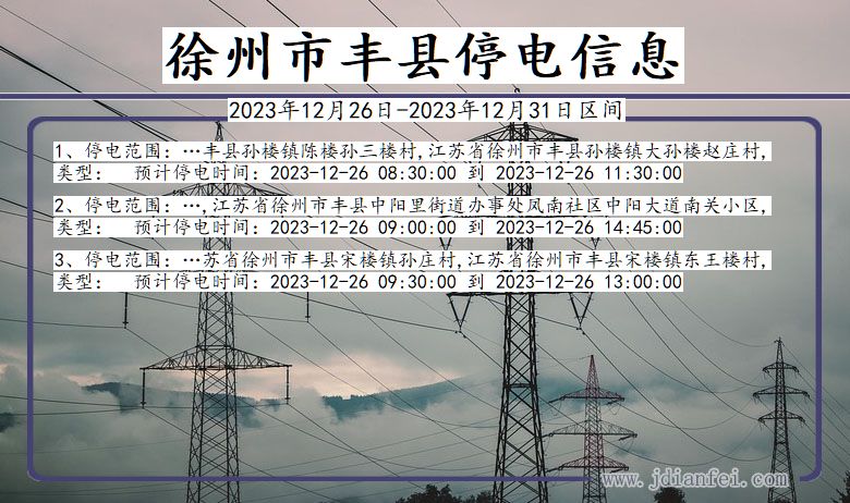 江苏省徐州丰县停电通知