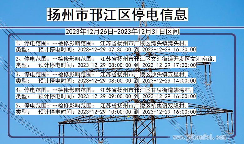 江苏省扬州邗江停电通知