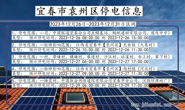 江西省宜春袁州停电通知