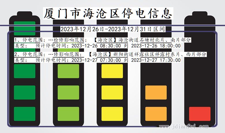 厦门海沧停电通知 福建省厦门海沧停电通知