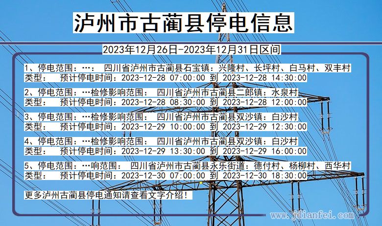 四川省泸州古蔺停电通知