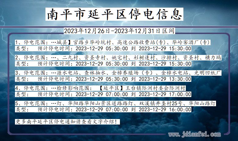 福建省南平延平停电通知