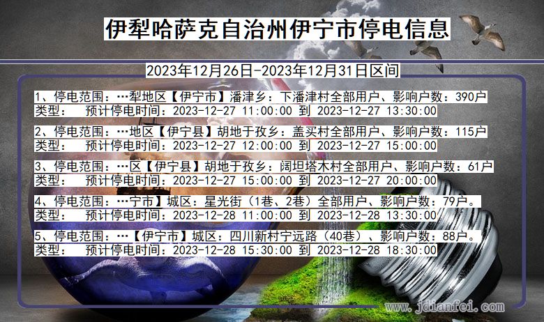 新疆维吾尔自治区伊犁哈萨克自治州伊宁停电通知